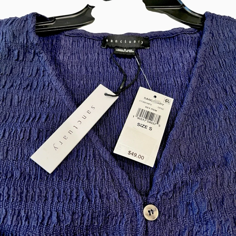 Sanctuary Link Up Button Front Tank Top Textured Tie Hem V Neck Blue S NWT - Picture 6 of 11